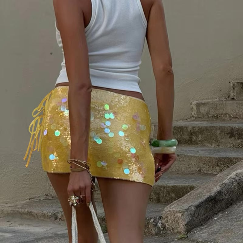 Sequin Tie Up Mini Skirt