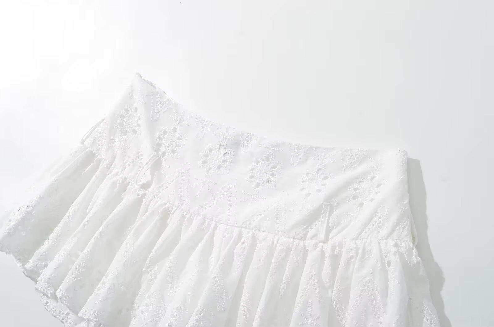 White Embroidered Mini Skirt