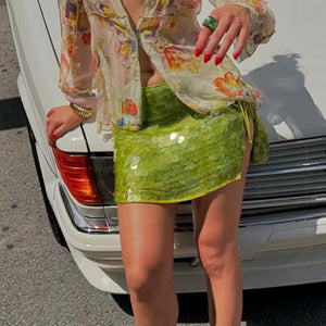 Sequin Tie Up Mini Skirt