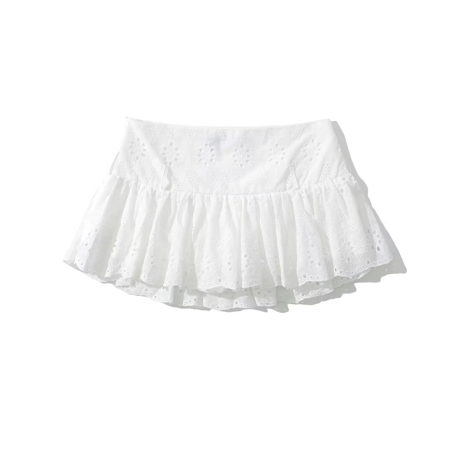 White Embroidered Mini Skirt