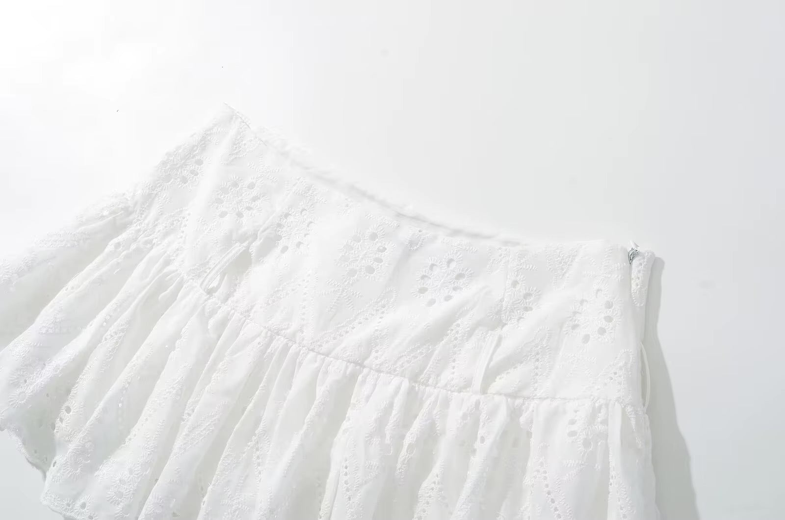 White Embroidered Mini Skirt