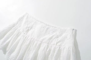 White Embroidered Mini Skirt
